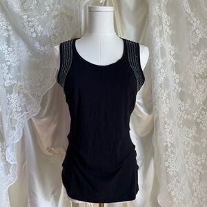 Black Tank Top with Beaded Accents